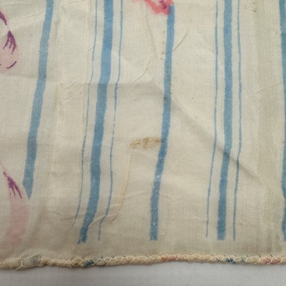 Vtg 80s Floral Rayon Scarf 36x36 Current Inc Pink Yellow Roses Blue Stripe India - Picture 7 of 7